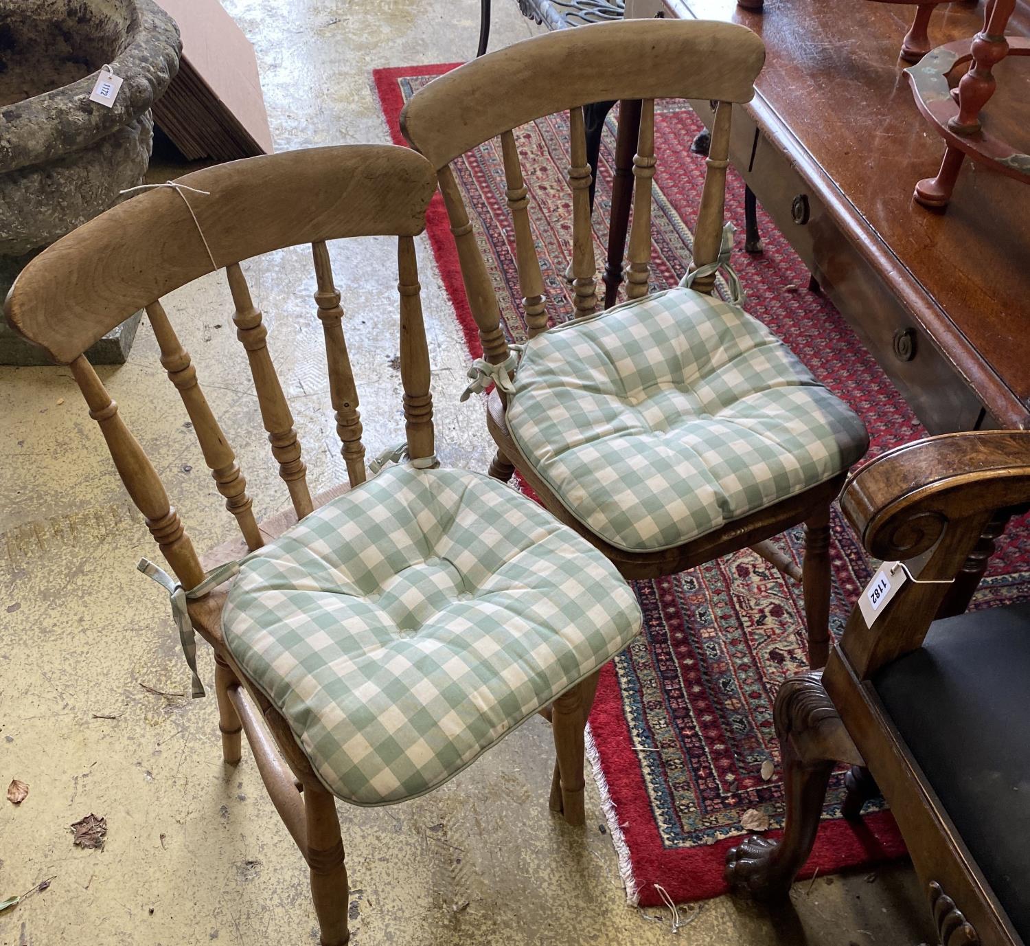 A harlequin set of eight Victorian elm and beech Windsor kitchen dining chairs - Image 2 of 2