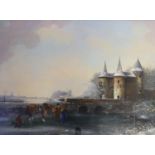Dutch School, pair of oils on panel, Winter landscapes, 35 x 47cm