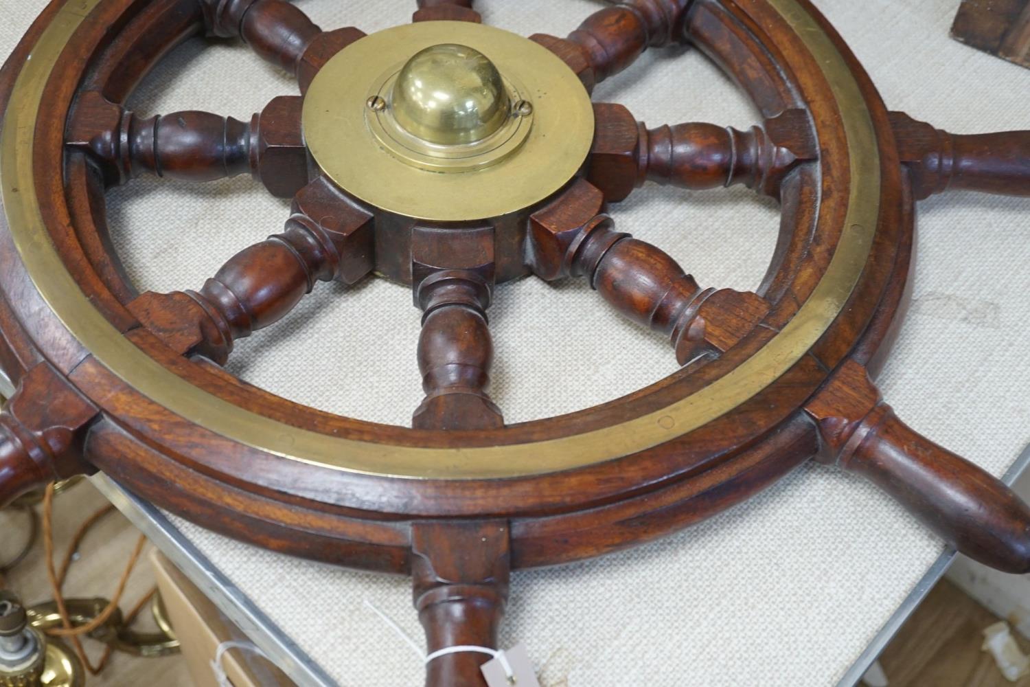 A 19th century mahogany and brass mounted ship's wheel 77cm - Image 3 of 5