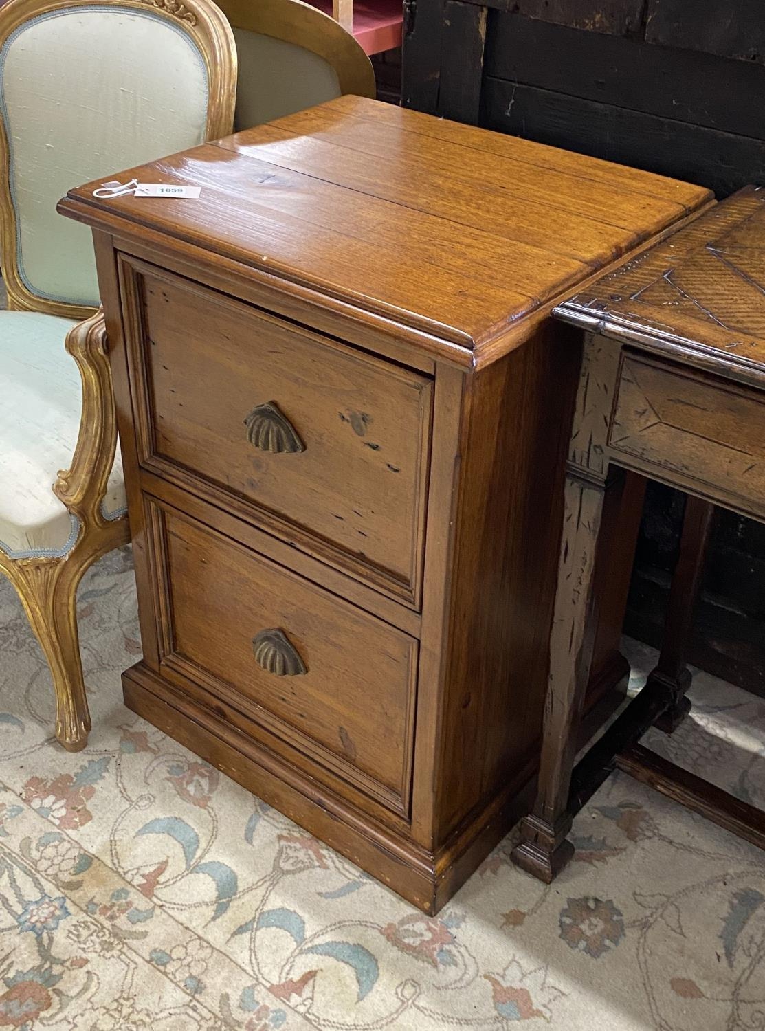 A reproduction hardwood two drawer filing chest, width 58cm, depth 50cm, height 80cm - Image 2 of 2