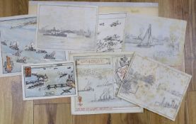 Nelson Dawson (1859-1941) original wartime watercolours and drawings;'Dover, W.Entrance', - signed