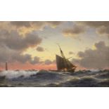 Christian Eckhardt (1832-1914), oil on canvas, Off Skagen at Sunset, signed and dated 1867, 20 x