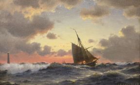 Christian Eckhardt (1832-1914), oil on canvas, Off Skagen at Sunset, signed and dated 1867, 20 x