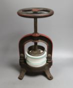 A French cast iron and ceramic pâté press, 39 cm high