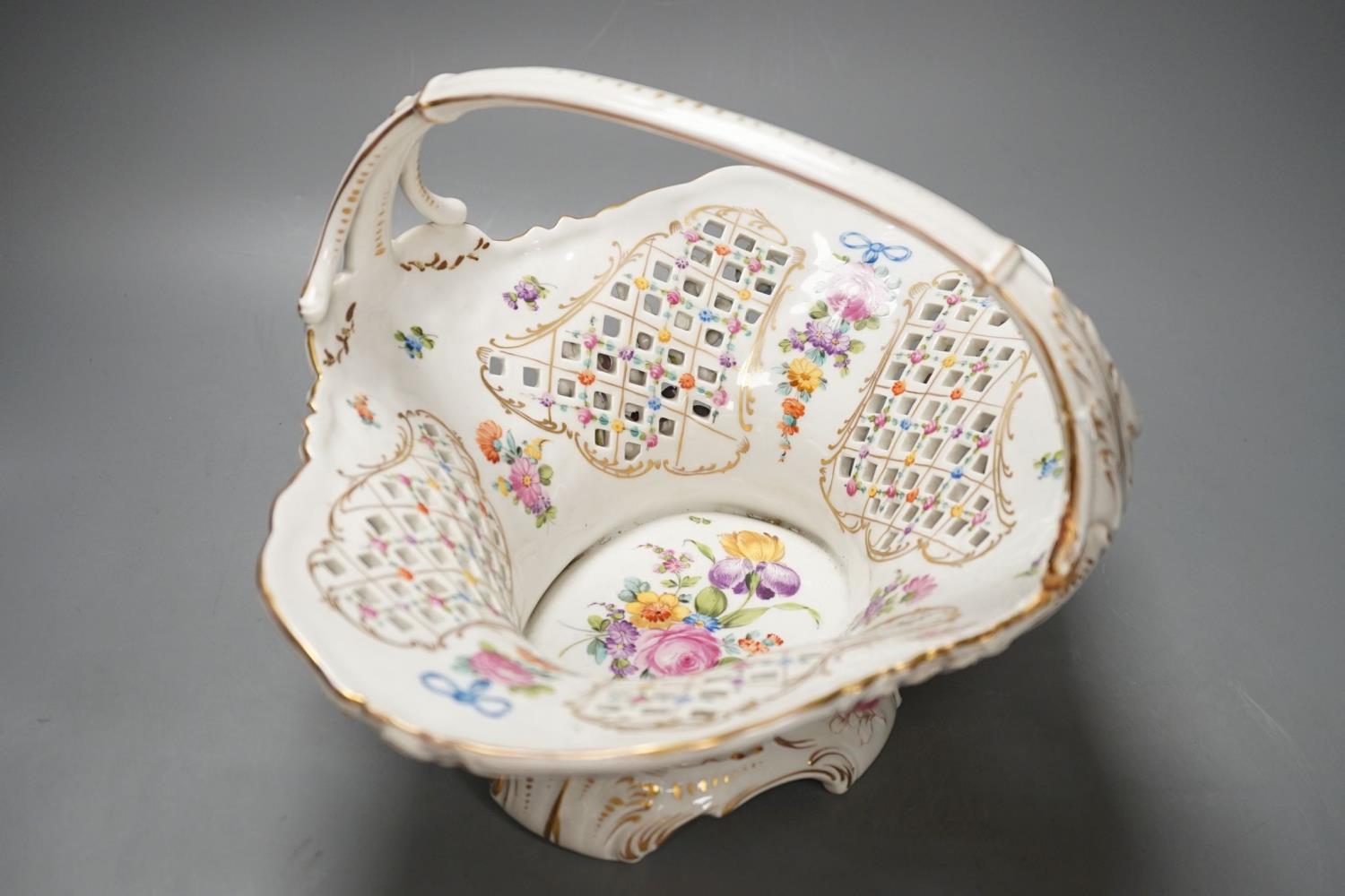 A Dresden porcelain floral encrusted basket 34cm - Image 4 of 8