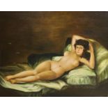 After Goya, oil on board, La Maja desnuda, 42 x 50cm