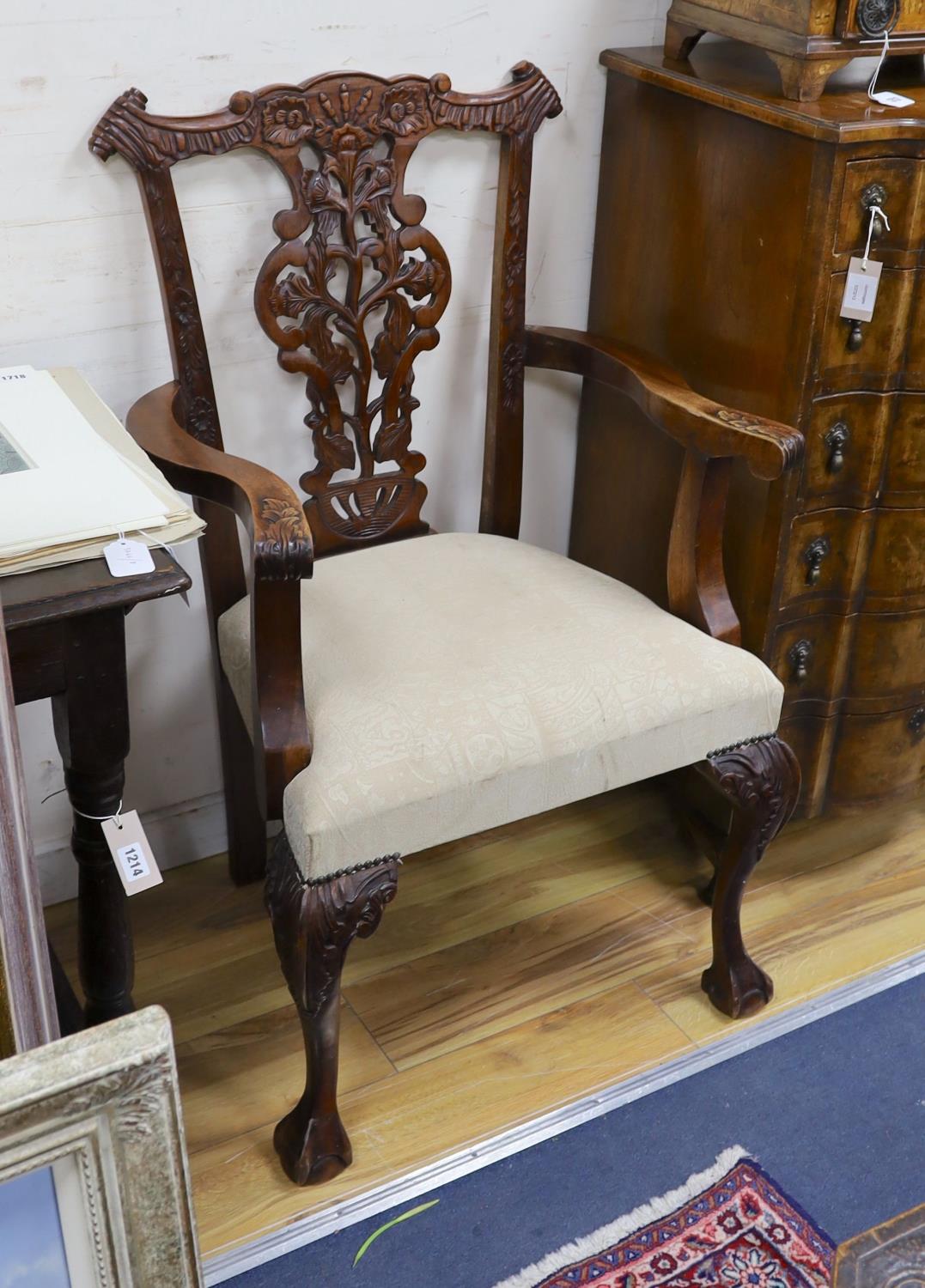 A pair of Chippendale style mahogany elbow chairs, width 67cm, depth 57cm, height 106cm - Image 2 of 3