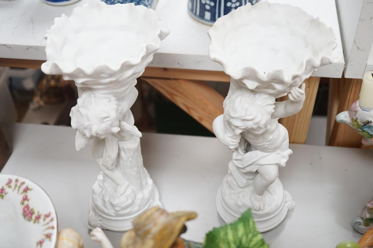 A group of Continental porcelain and pottery figural vases and centrepieces and two candelabra - Image 10 of 11