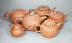 Six Chinese Yixing teapots, tallest 11cm