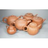 Six Chinese Yixing teapots, tallest 11cm