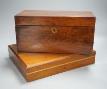 A Victorian plated fish service and a Victorian mahogany tea caddy