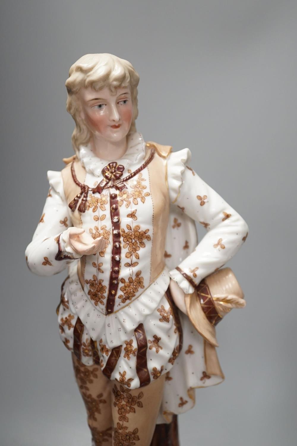 A pair of large French porcelain figures, 38cm, and a figural group en suite - Image 6 of 9