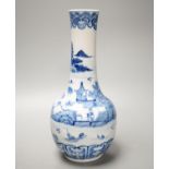 A Chinese blue and white bottle vase, Kangxi mark but 19th century. 25cm