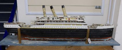 A large vintage scratch built model of The Titanic, length 134cm