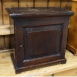 An 18th century oak spice cabinet, width 40cm, depth 22cm, height 38cm