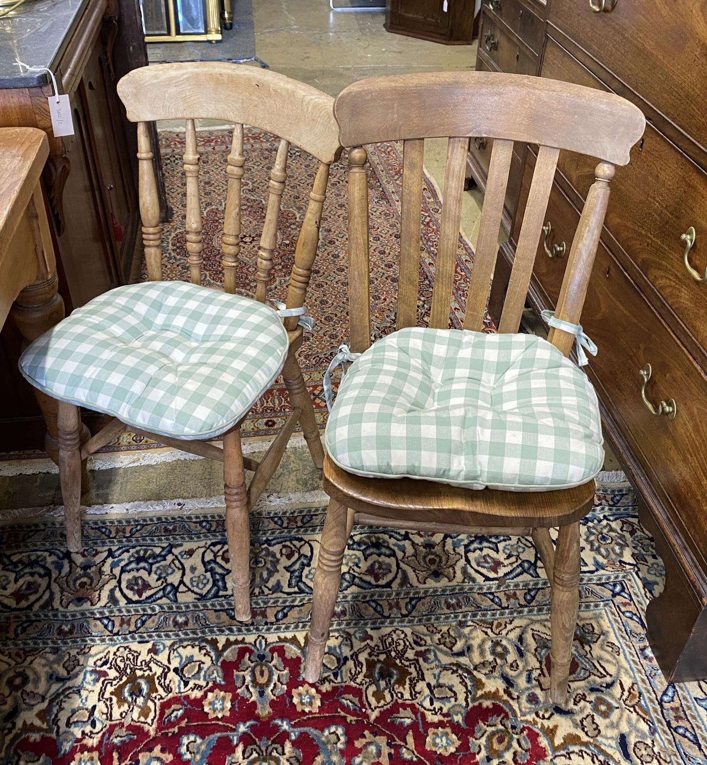 A harlequin set of eight Victorian elm and beech Windsor kitchen dining chairs