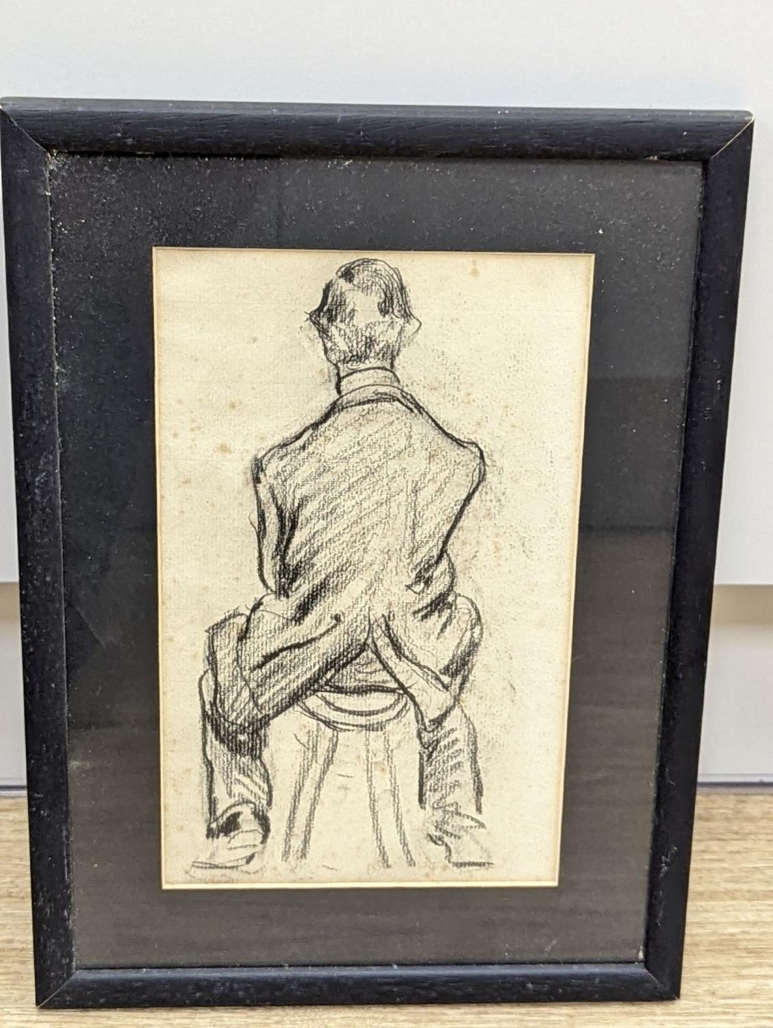 Mrs Millicent Margaret Fisher Prout (1875-1963), charcoal drawing, Sketch of a seated man, 25 x - Image 2 of 3