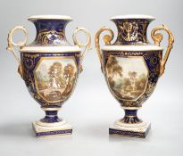 A pair of Derby two handled vases, early 19th century 29cm