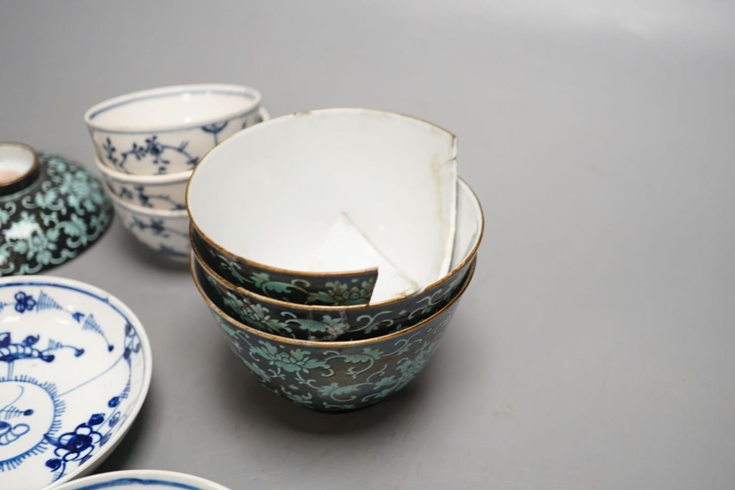 A 19th century Chinese black ground porcelain bowls and two covers, together with an three onion - Image 5 of 9