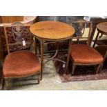 A pair of Edwardian marquetry inlaid mahogany drawing room side chairs and an Edwardian satinwood