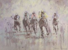 Jane Camp, pastel, Horse racing scene, signed, 24 x 33cm