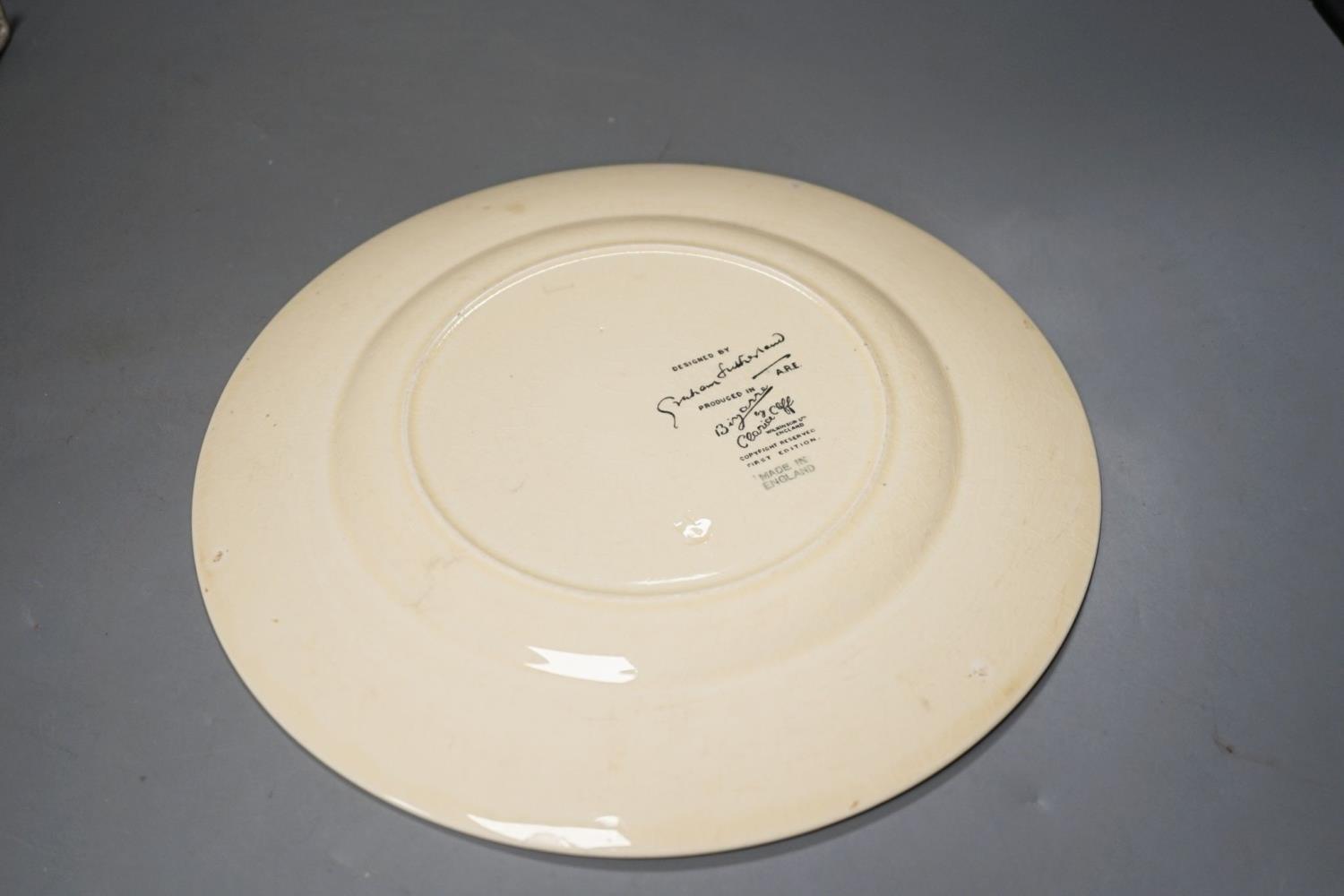 A Clarice Cliff Bizarre pattern dish, designed by Graham Sutherland, circa 1934. 26cm - Image 3 of 4