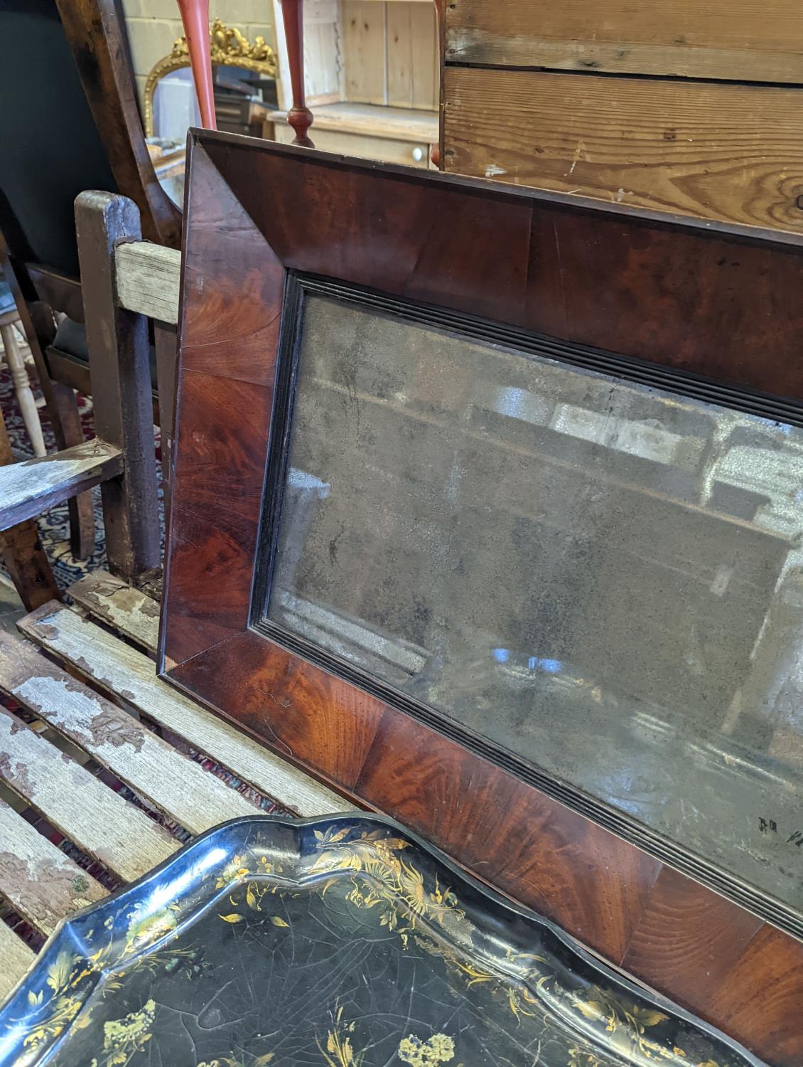 A Victorian papier-mache tray together with a Victorian rectangular mahogany wall mirror, width - Image 4 of 4