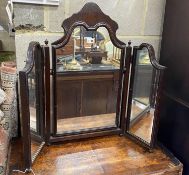 A Queen Anne revival walnut triple folding dressing table mirror, height 74cm
