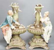 A pair of large Continental pottery 'fountain' groups 45cm
