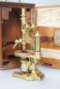 A brass E.Leitz Wetzlar microscope, serial number 28626, in original case