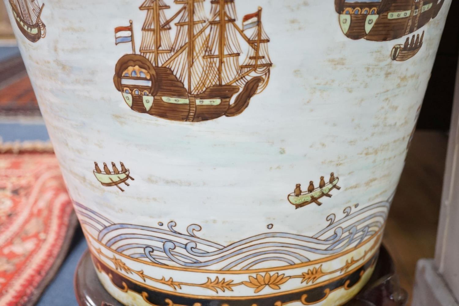 A large Chinese enamelled porcelain vase and cover on stand 100cm - Image 7 of 9