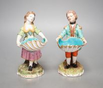 A pair of Sampson Hancock Derby figural salts 17cm