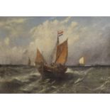 19th century English School, oil on canvas, Dutch fishing boat off the coast, indistinctly signed,