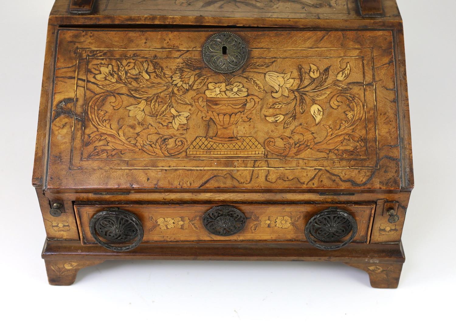 A mid to late 18th century Dutch walnut and marquetry toilet mirror bureau,with original plate, - Image 2 of 5