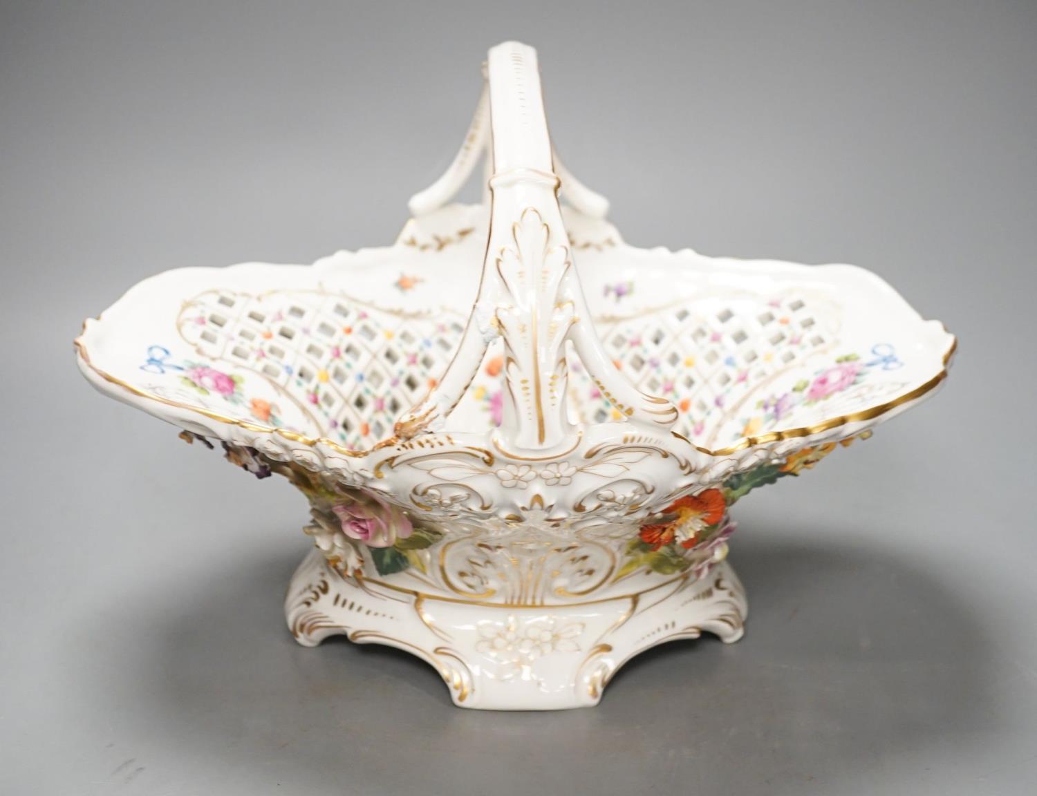 A Dresden porcelain floral encrusted basket 34cm - Image 2 of 8