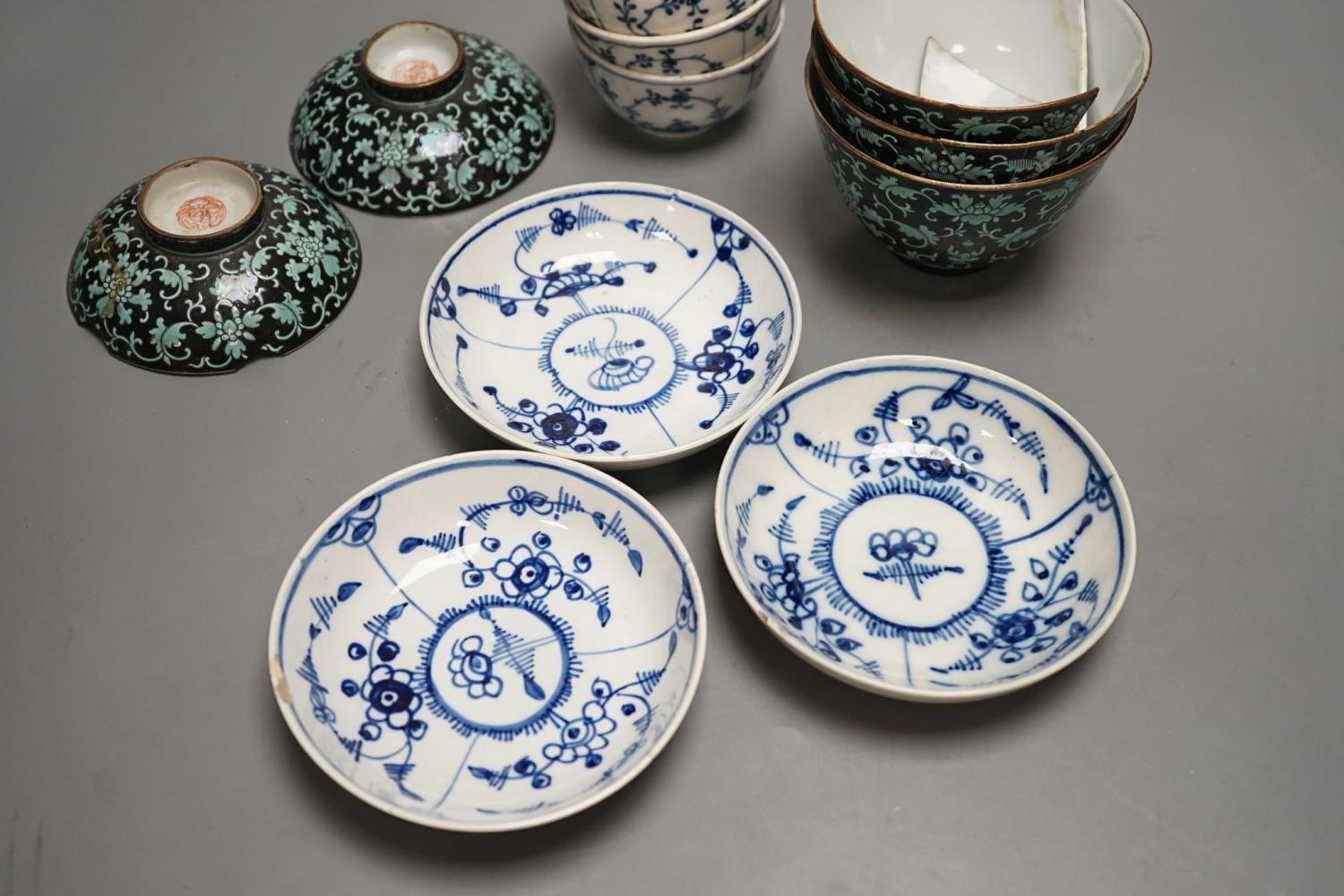 A 19th century Chinese black ground porcelain bowls and two covers, together with an three onion - Image 2 of 9