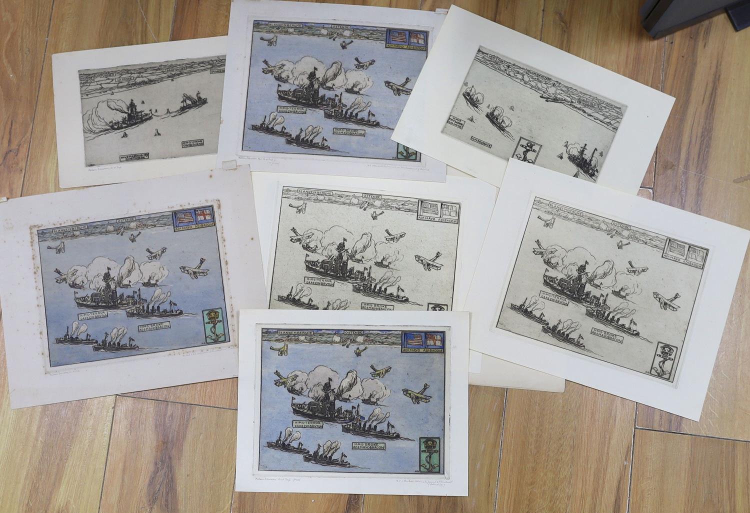 Nelson Dawson (1859-1941) a group of wartime etchings;1. 'U.S & British Admirals at bombardment of