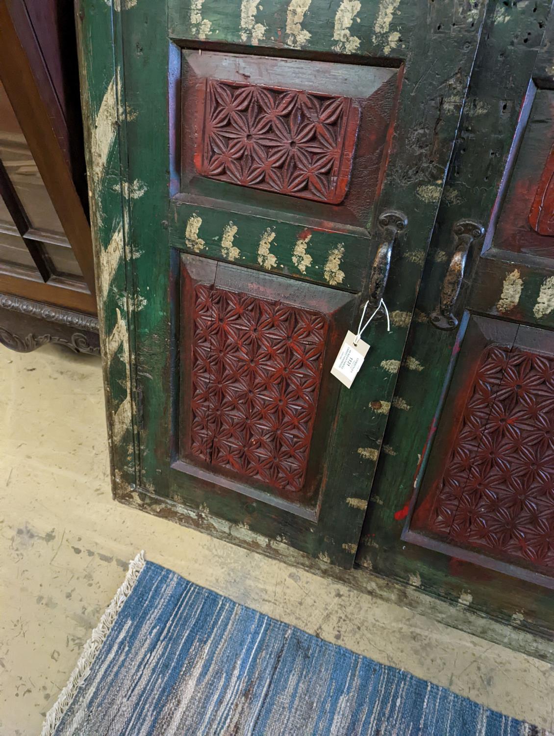 An Afghan painted carved hardwood corner cupboard, width 90cm, height 131cm - Image 4 of 10