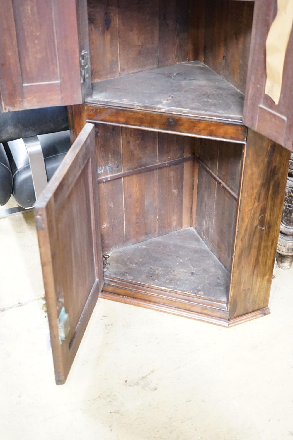 An Edwardian mahogany three door hanging corner cupboard, width 60cm, height 113cm - Image 3 of 3