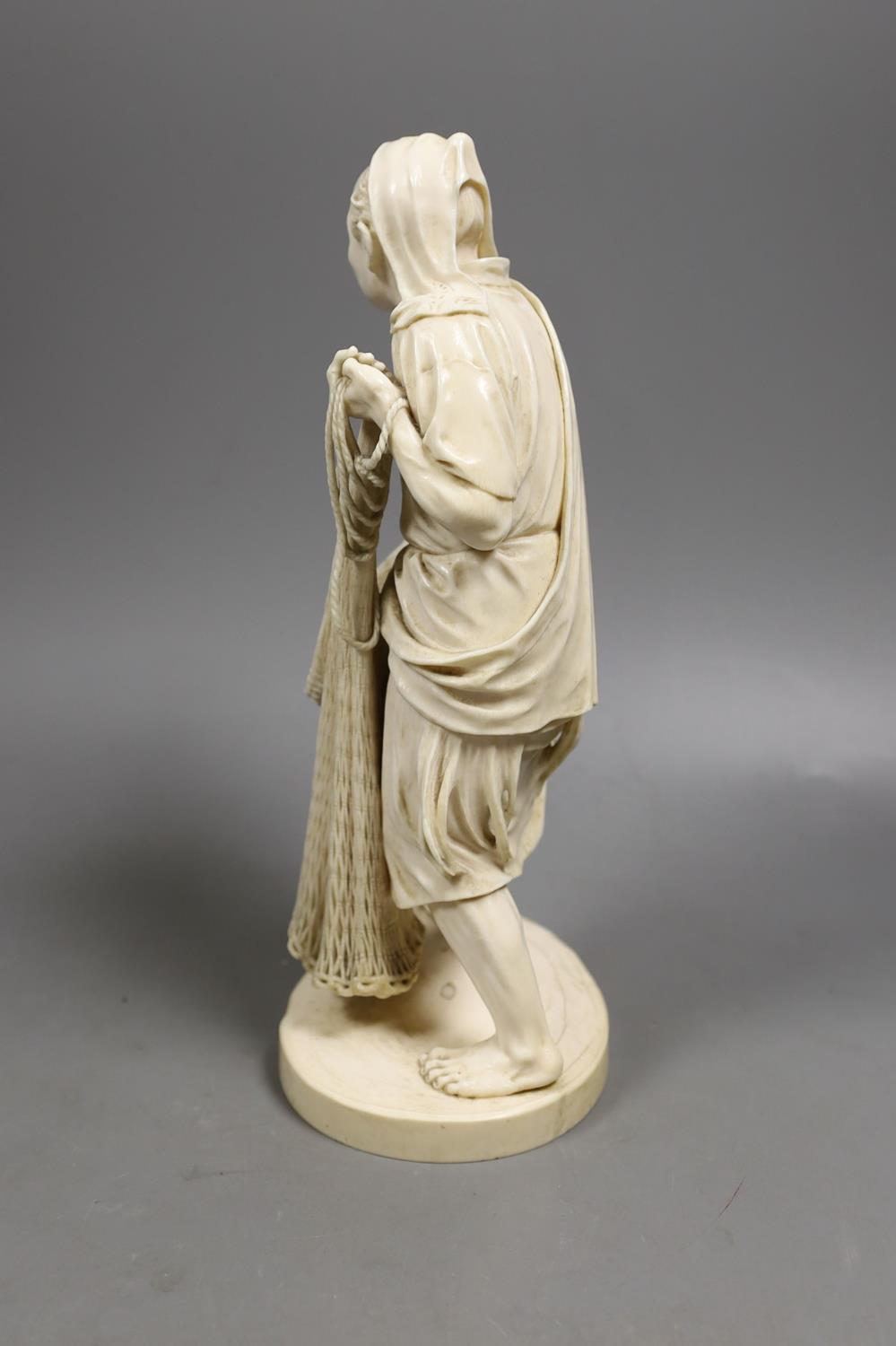 A large Japanese Tokyo School ivory figure of a fisherman, signed, Meiji period,26 cms high. - Image 3 of 5
