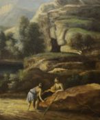 C. De Vito, oil on board, Figures in a classical landscape, signed, 30 x 25cm