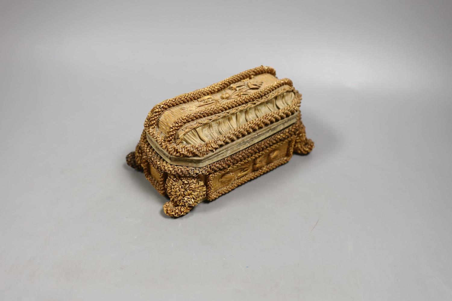 A small 19th century straw work casket.17cms wide x 9cms high. - Image 2 of 5