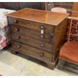 A George III mahogany dressing chest, with a fitted top drawer and later handles, width 91cm,