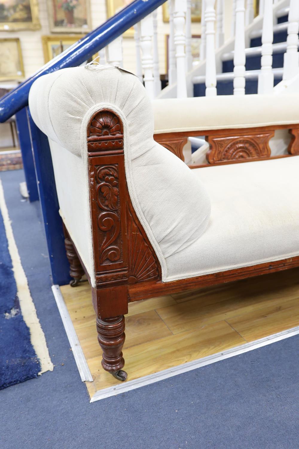 A late Victorian upholstered chaise longue, length 170cm, depth 65cm, height 81cm - Image 3 of 4