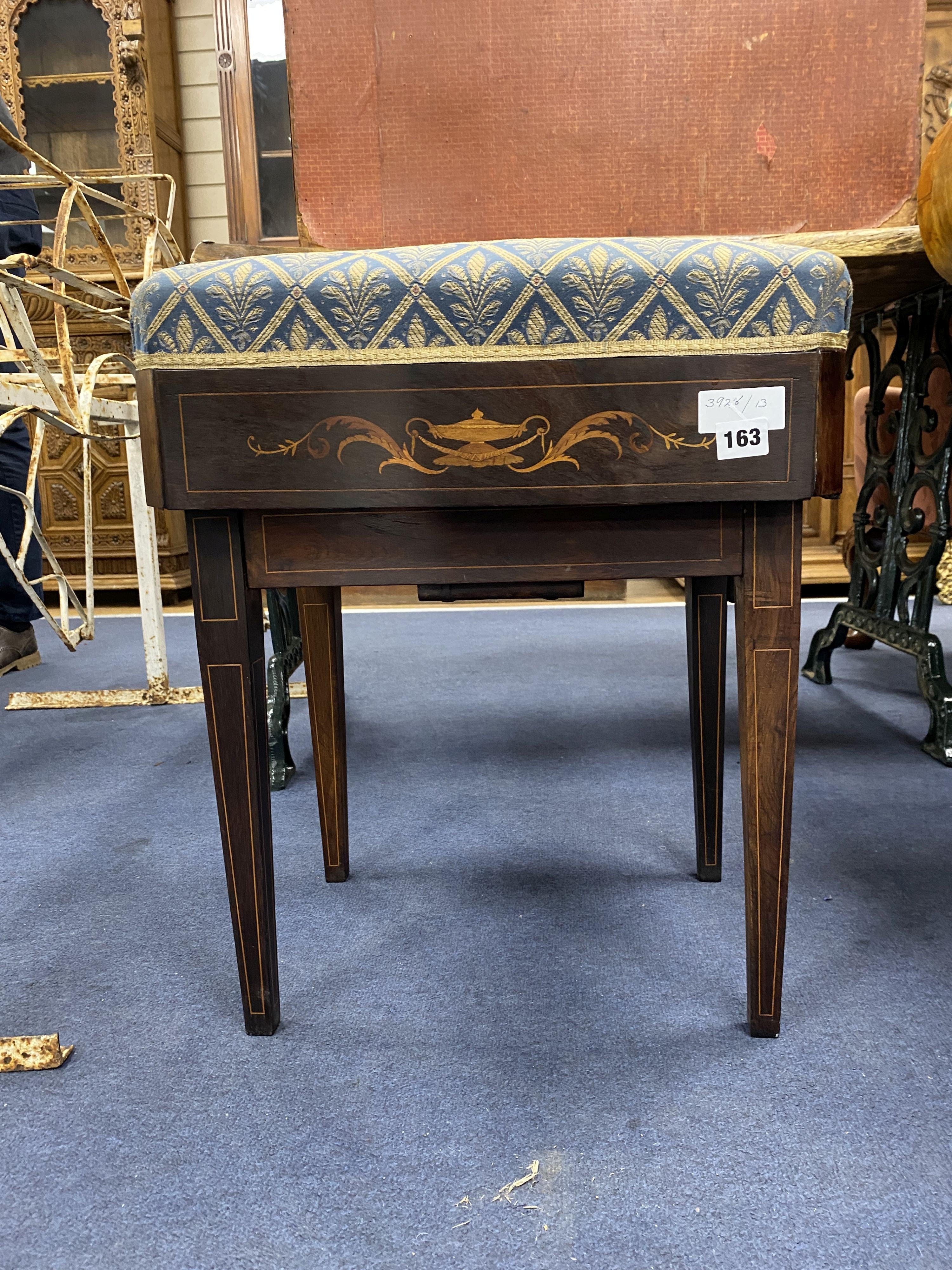 An Edwardian marquetry inlaid rosewood adjustable piano stool - Image 3 of 3