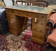 A small Victorian walnut pedestal desk, length 104cm, depth 54cm, height 73cm