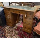 A small Victorian walnut pedestal desk, length 104cm, depth 54cm, height 73cm