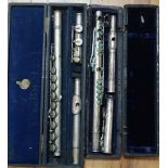 A 19th century white metal flute by Rundall Rose & Co, marked Patentees 38 Southampton Street,