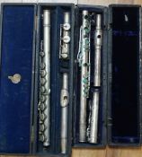 A 19th century white metal flute by Rundall Rose & Co, marked Patentees 38 Southampton Street,
