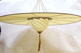 A pair of Fortuny silk ceiling shades with discs